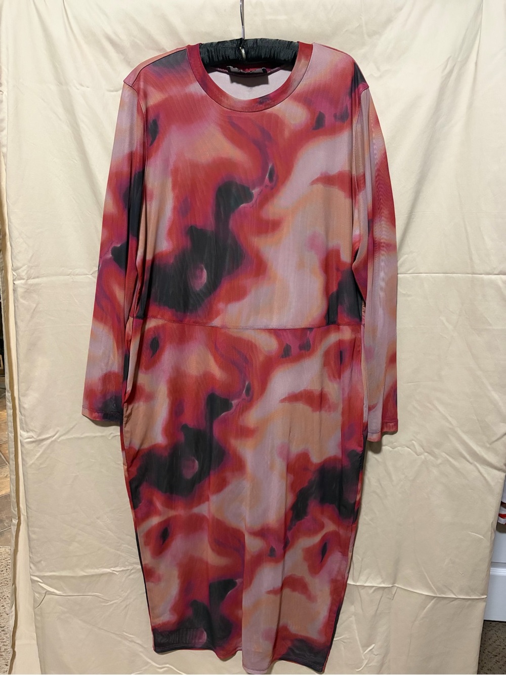 Parker Red, Black and Pink Swirl Midi Dress